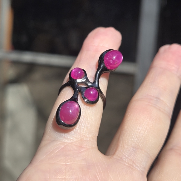 Pink Ruby sterling & rhodium finger cuff sz7 - Picture 4 of 7